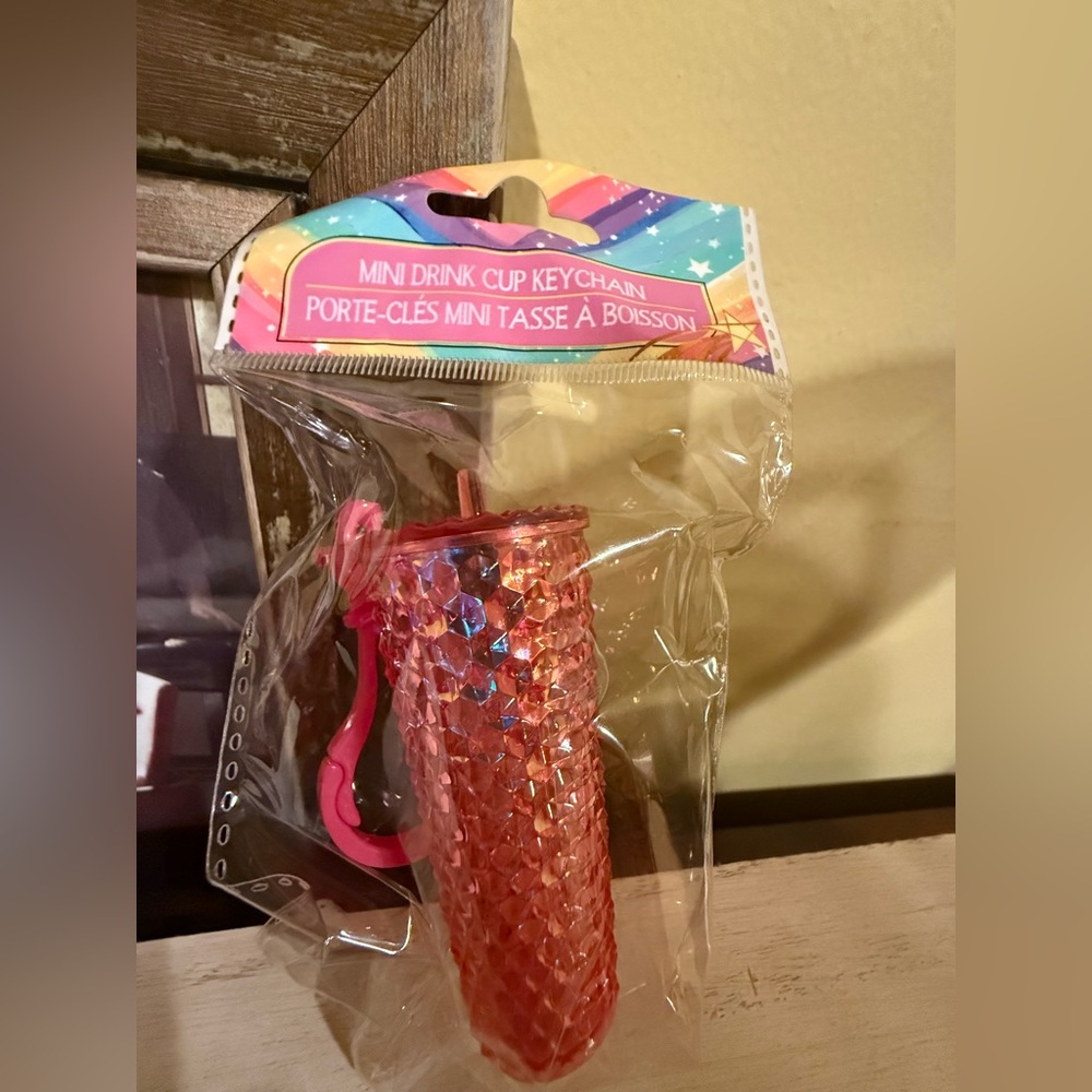 Mini Drink Cup Keychain in Pink
